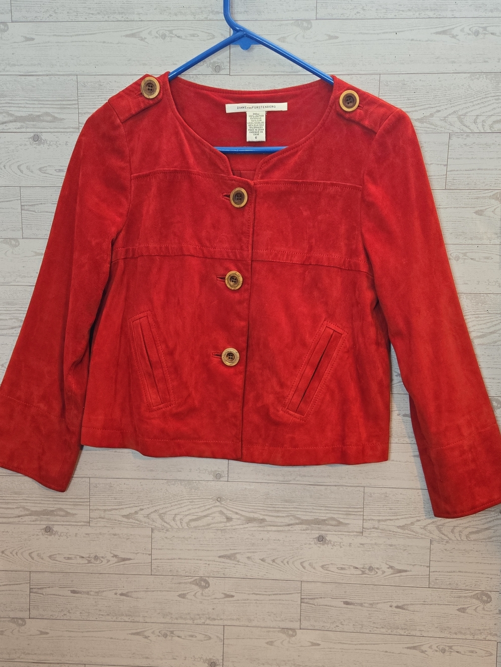Diane Von Furstenberg Red 100% Leather Button-Front Jacket Sz 6